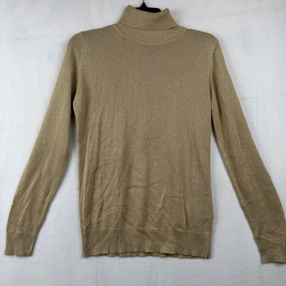 Joseph A Metallic Turtleneck Sweater Khaki Light Gold J2F1000692S Womens M